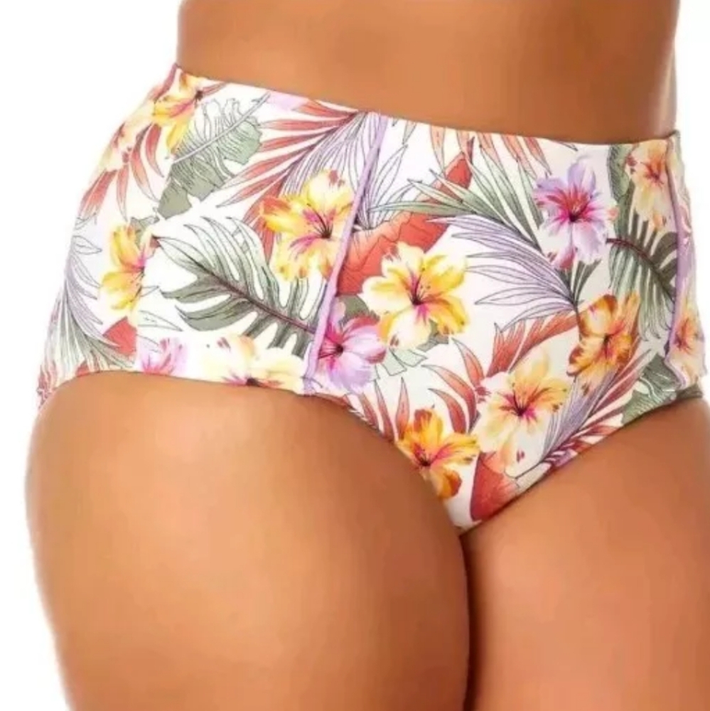 California Sunshine High Waisted Piping Swim Bottoms Woman Plus 2X Floral New